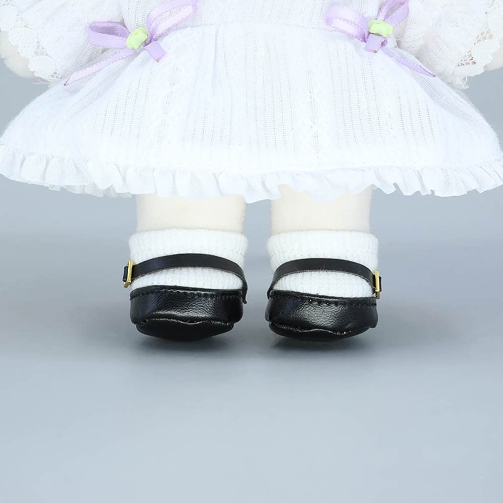 niannyyhouse 20cm Cotton Doll Shoes for Plush Dolls, Small Square Shoes, Leather Shoes x 2, Dress-Up Doll Accessories (Beige + Black)