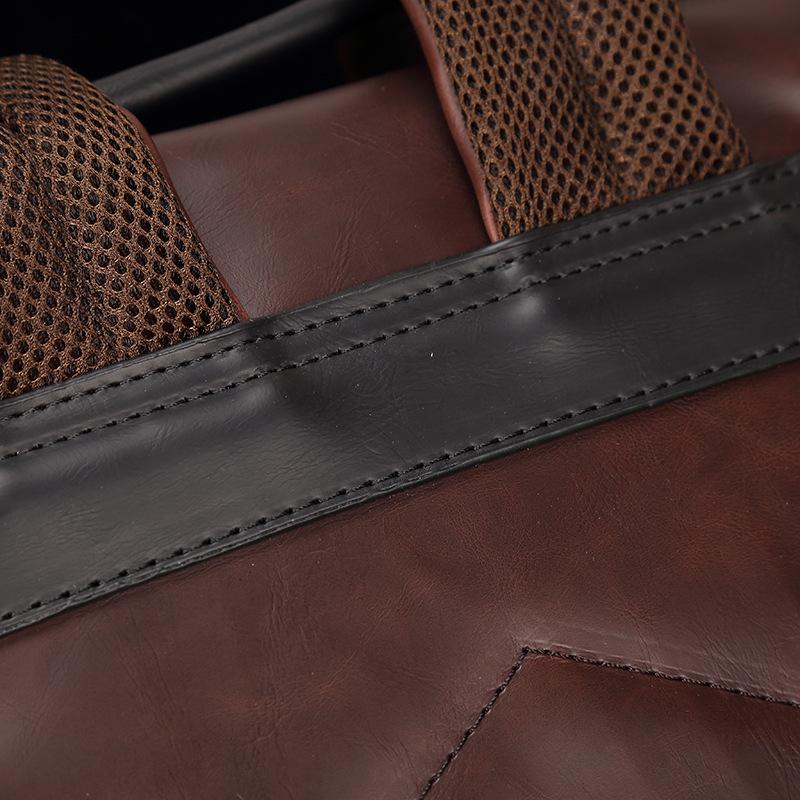 Trendy Men's British Fashion Backpack Personality Design Young Student Backpack Retro Crazy Horse Leather Bag 14-inch Computer Bag