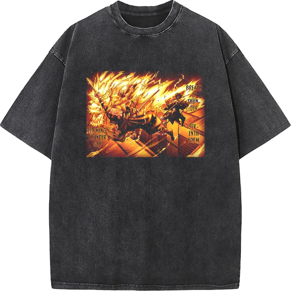 Anime Demon Slayer Agatsuma Zenitsu Kaigaku Clothing Men Anime Cotton T-shirts Short-sleeve Washed T Shirt Harajuku Male Tshirt