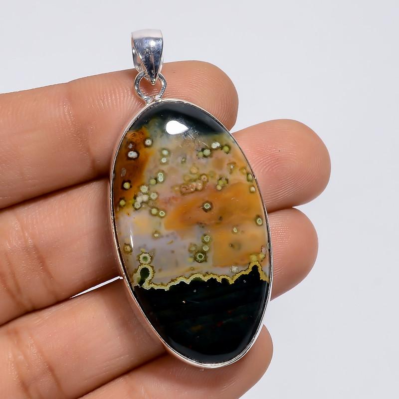

Splendid Top Grade Qualite 100% Natural Ocean Jasper Oval Shape Ethnic Style Handmade Jewelry 925 Steling Silver Plated Pendant 2 WSJ-5005 2