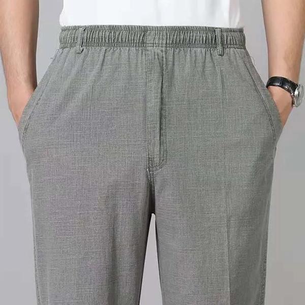 WTEMPO XL-5XL Spring Summer Autumn Winter Solid Casual Long Pants Men's Cotton Linen Elastic Mid-Waist Large Size Breathable Loose Pockets Trousers