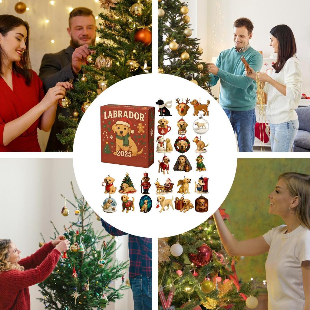 Christmas Dog Advent 2025 2D Acrylic Holiday Decorations 24 Days Dog Ornament Countdown Calendar for Home Tree Car Rearview