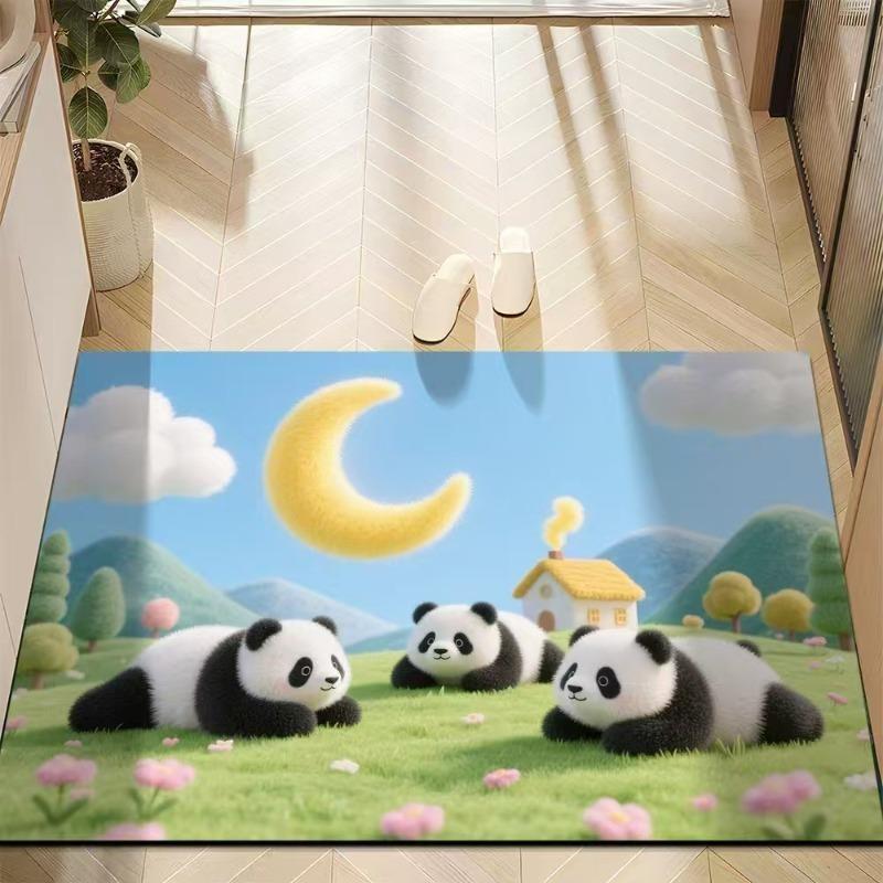 Cute Panda Diatomite Bath Mat - Super Absorbent Fast Dry Door Mat Anti-Slip Waterproof Floor Mat for Bathroom Kitchen Laundry Room