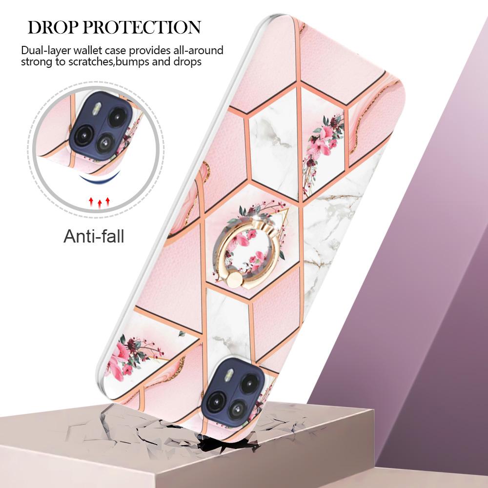 Ringhalterung, goldener Rand, Gitter, Marmorblume, IMD, ultradünne Telefonhülle für Motorola Moto E20, E30, E40, G31, G41, G50, G51, G71, G10, G20, G30, G40, G60 ...