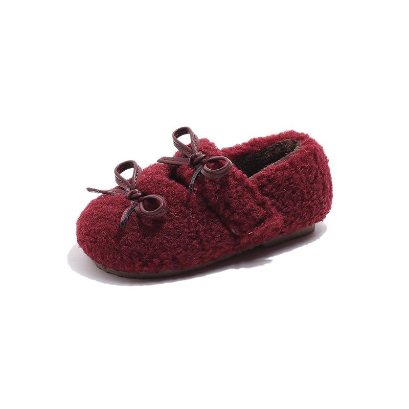 

Kids Fluffy Winter Shoes - Thick, Velvet-Lined, Warm Cotton, Stylish, Soft Sole Outdoor Footwear Size 22/Length 13.5cm вина червоного кольору