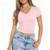 Women's V-Neck Slim Fit Milk Silk Short-Sleeve Top - Solid Color