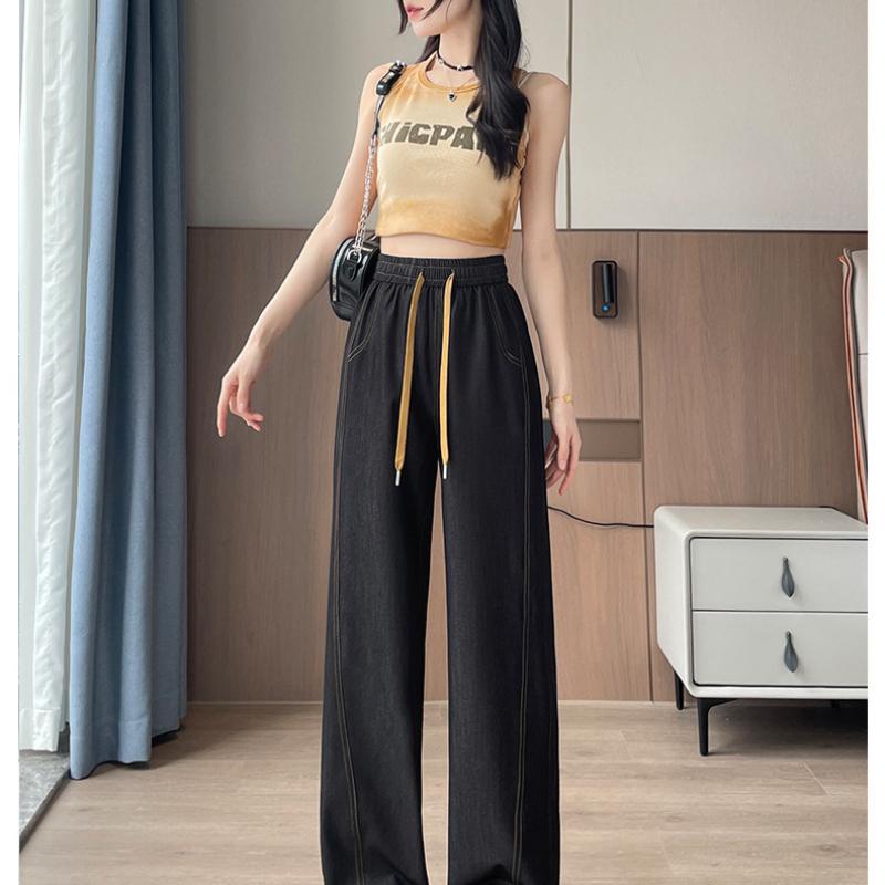 

Новые джинсы из денима темно-синего цвета с широкими штанинами, весна-лето, изо льда, прямые брюки в пол 5XL чёрный