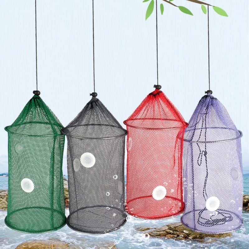 Fishing Baits Trap Foldable Fish Basket for Shrimp Heavy Duty Braided Fishing Net with Storage Bag Basket Baits Cage