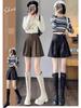 Women's High-Waist Khaki A-Line PU Leather Shorts, Autumn/Winter 2024, Wide-Leg Bootcut Casual Wear