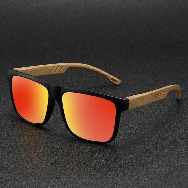 New Men Square Casual Sunglasses Wood Grain Spring Hinges Eyeglasses UV400 Protection Unisex Outdoor Daily Eyewear
