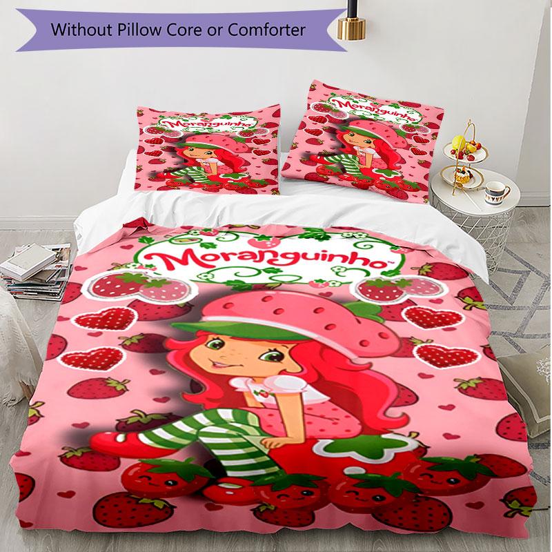 3pcs Duvet Cover Set (1*Duvet Cover + 2*Pillowcase, Without Core), Strawberry Shortcake Print Soft All‑Season Bedding Set, Home Bedroom Decor Gift