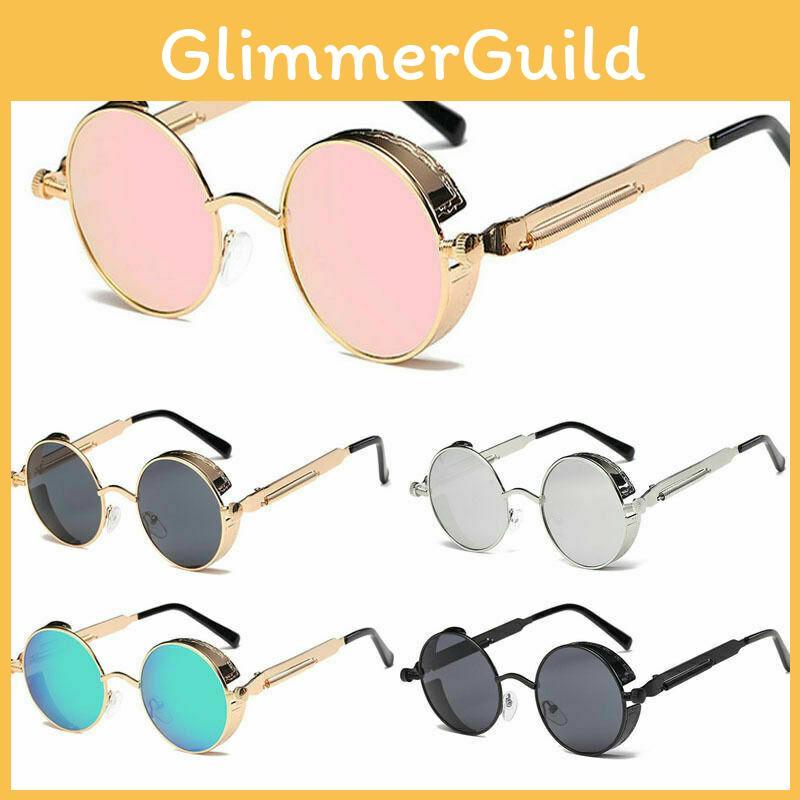 Vintage Steampunk Round Sunglasses With Reflective Mirrored Lenses And Metal Frame