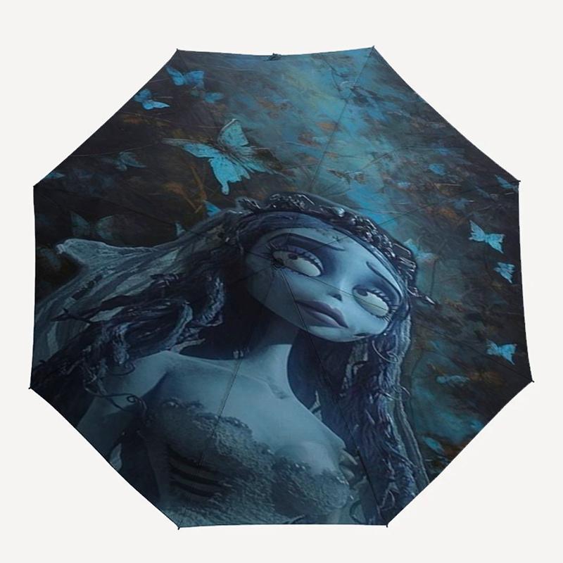 Corpse Bride Inspired Automatic Folding Umbrella:8 Bone Iron Frame,Portable Design for Outdoor Use Perfect Gift for Fans and Travelers!0