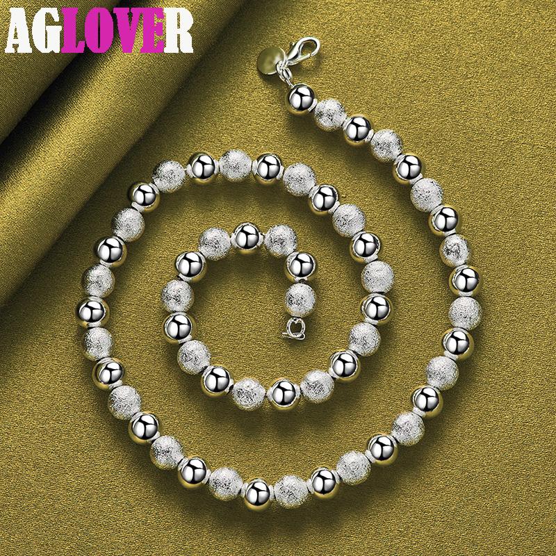 925 Sterling Silver 8mm Bead Ball Chain Matte Smooth Necklace Jewelry