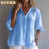 Women's Fashion Casual Solid Color Print Long Sleeve V Neck Blouses & Shirts Unique Design