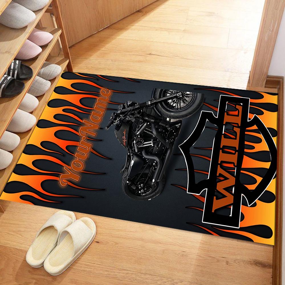Harley-davidson Motorcycles Customized Name Floor Rug Office Rug Design for Dining Room Bedrooms Playrooms Decorate room Anti-slip Rug