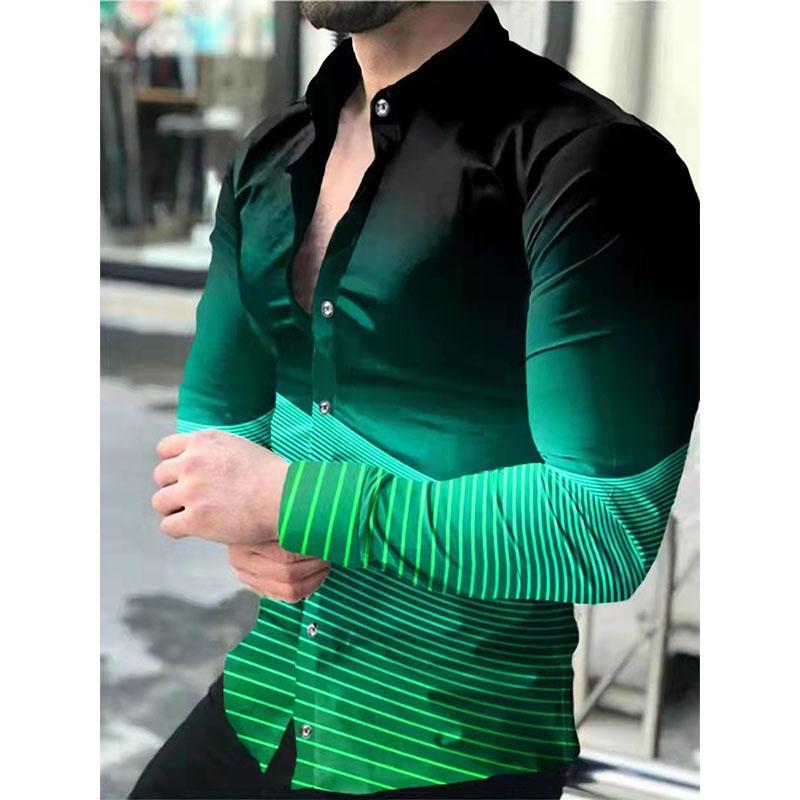 

2026 Europe and the United States New Spring Men s Long-sleeved Shirt Plus Size Shirt Gradient Slim Geometric Print Casual Shirt 3XL світло-зелений колір