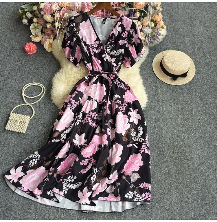 

Женское платье, французское винтажное платье Platycodon, летнее платье с обтягивающей талией и цветочным шифоновым узором Sense of Temperament One Size