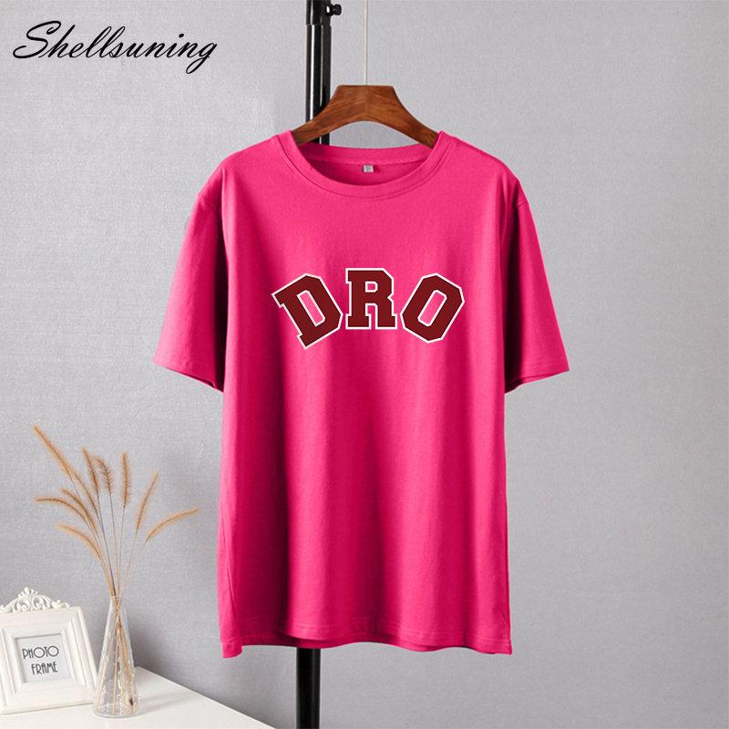 Shellsuning T-shirt da Donna con Stampa Grafica Semplice con Lettere, Estate, Cotone, Maniche Corte, Magliette Casual con Scollo a O, Top Trendy Streetwear
