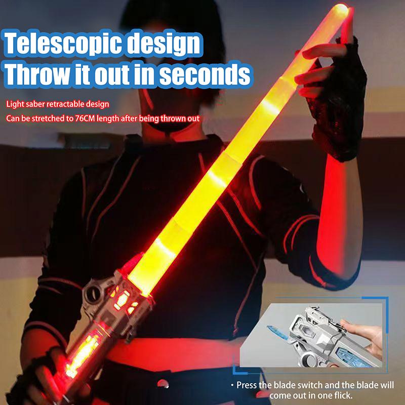 1 Set Children Colorful Glowing Sword Toys 2-In-1 Rotating Decompression Props Telescopic Music Laser Sword Kids Adult Toy