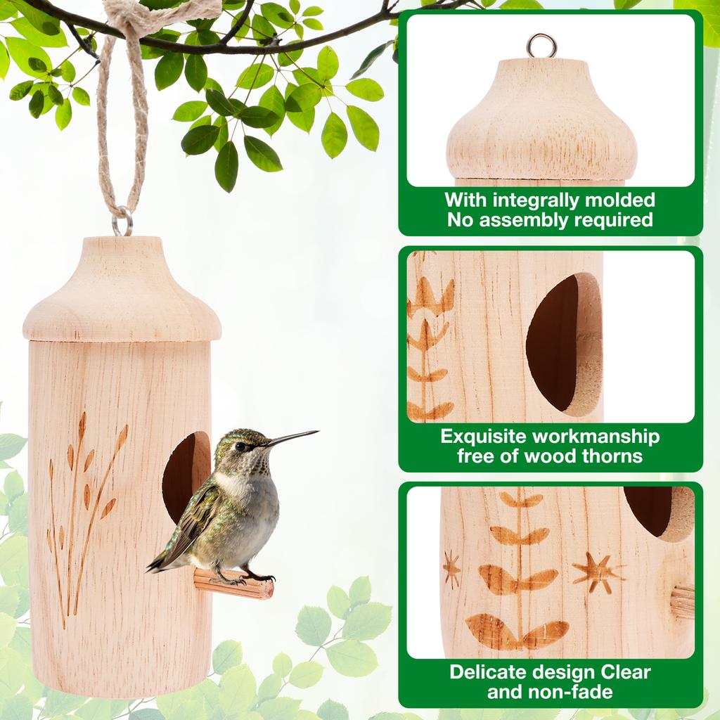3Pcs Hummingbird House for Outside Hanging Wooden Bird House Hummingbird Feeder Gardening Yard Decoration