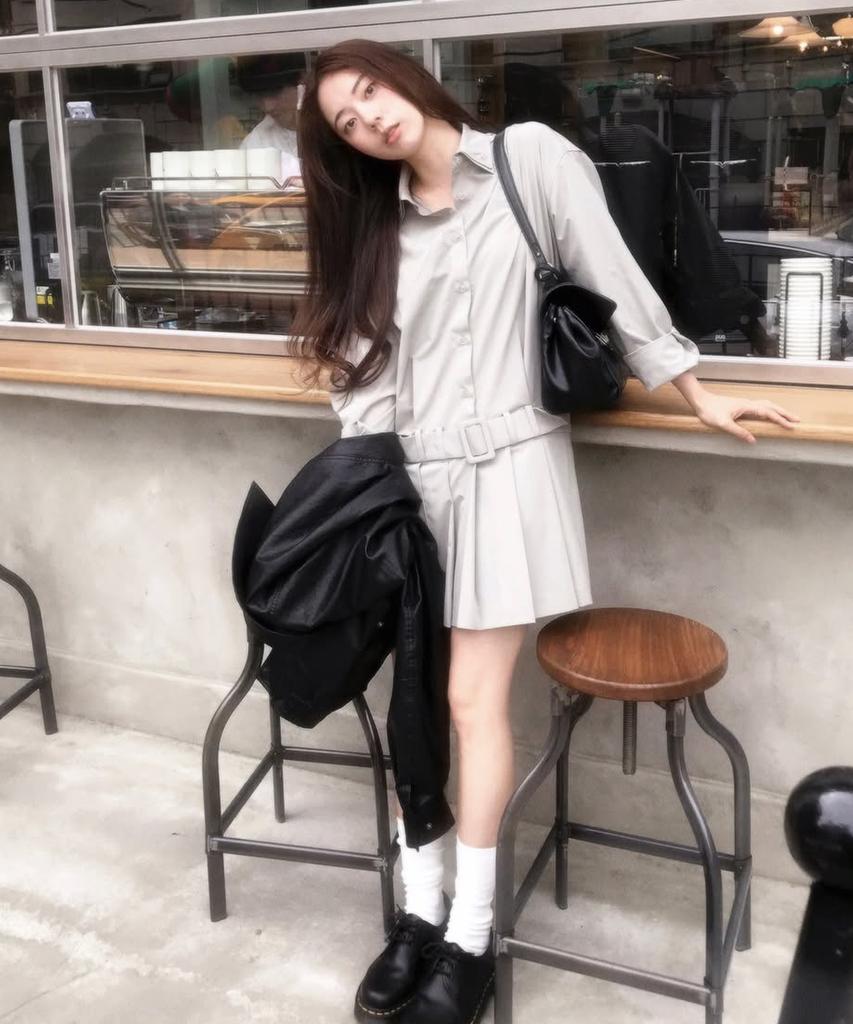 Reventina New Row Pleated Dress_Khaki Gray