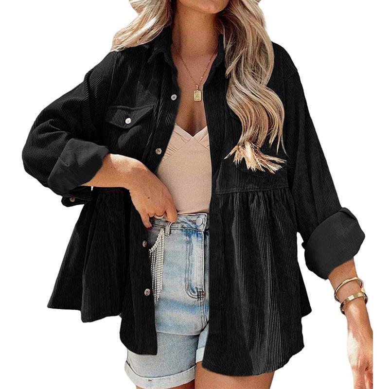 Women's Long Sleeve Ruffle Button-Up Shirt Top - Loose Fit