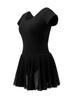 Daydance Adult Ballet Black Cotton with Short Dance Leotard with Size Fits Height Leotard, Skirt, Sleeves, Skirt, M, 155-160cm