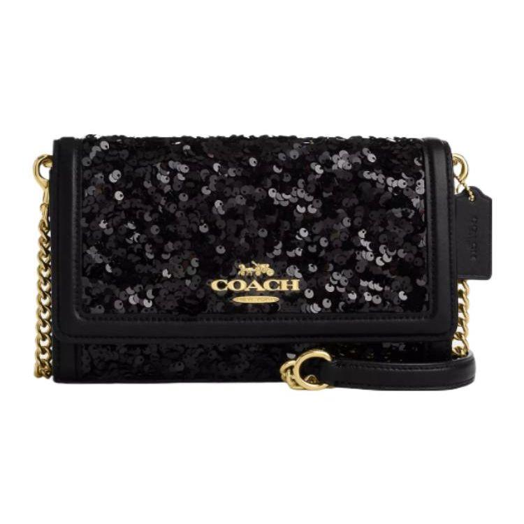

Coach 22 Sequined Gold Logo Flap Chain Clutch Bag Women Shoulder Bag Black CP188-IMBLK Basic Set (Bag+Dust Bag)