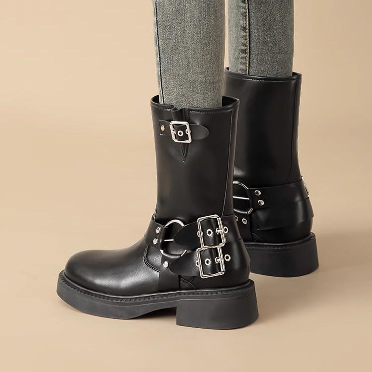 Brown thick-soled heightening Martin boots women's four-season British style retro versatile western cowboy short boots locomotive boots
