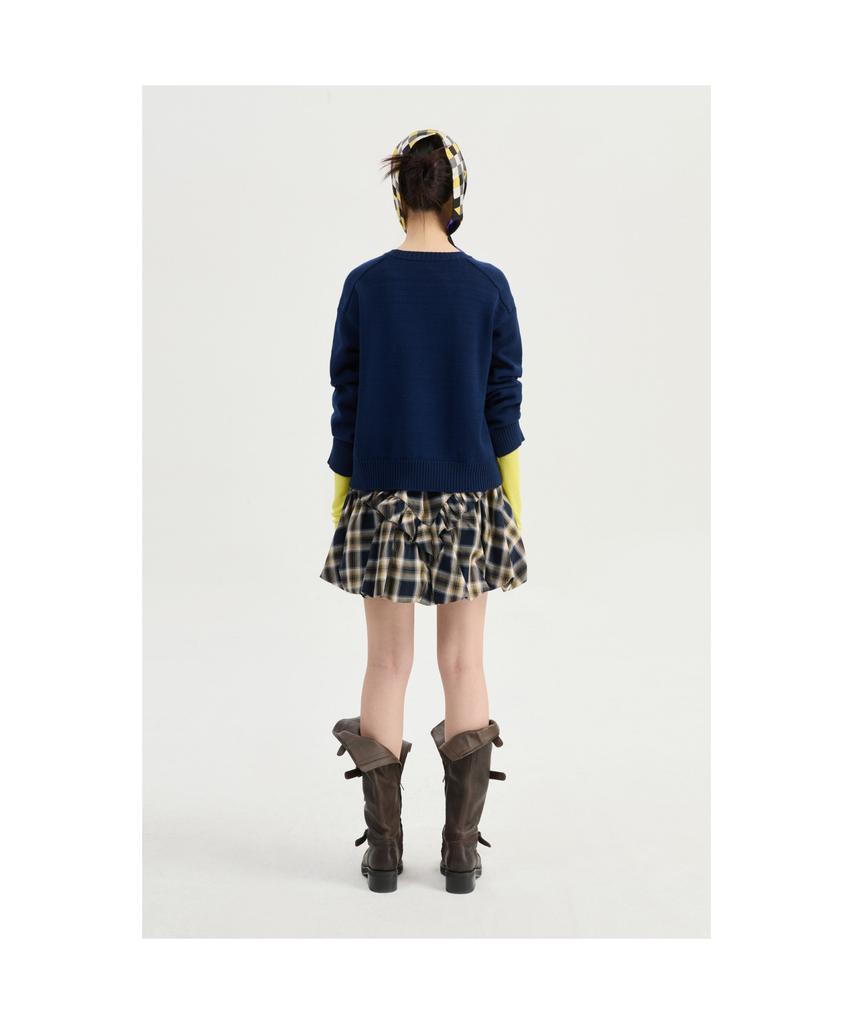 LUCKY CHOUETTE Intarsia Chouette Round Neck Pullover (Dark Navy)_Lfwas25220Nyd