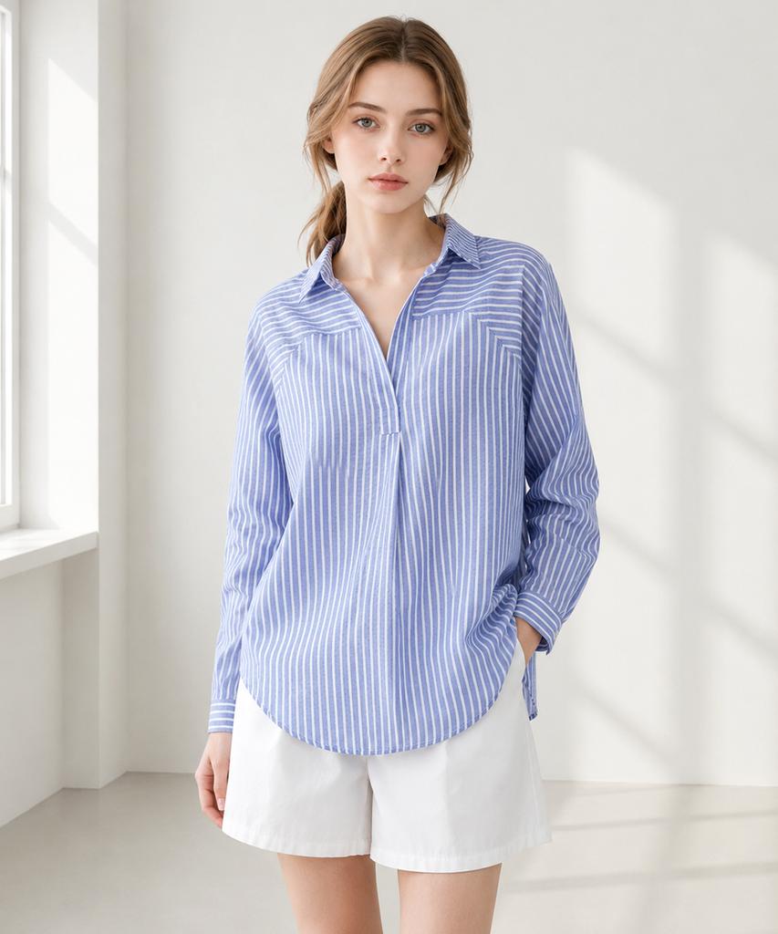 PAIGEFLYNN Loose Fit Striped Shirt_S6Ash009C
