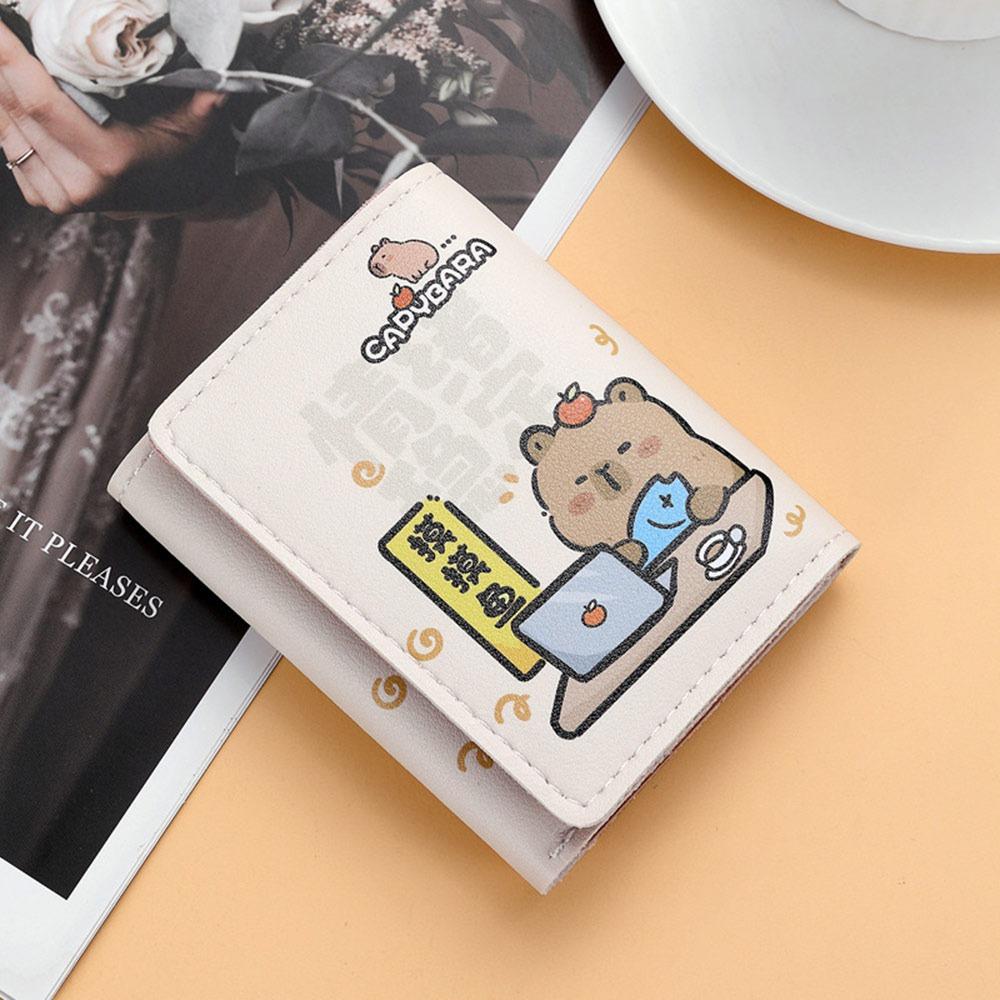 

New Foldable Cartoon Capybara Purse PU Leather Multi-Pocket Storage Card Bag Lightweight Coin Purse Women Girls