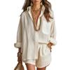 Lazy Shirt Set Fashionable Solid Color Shorts Two-piece Women