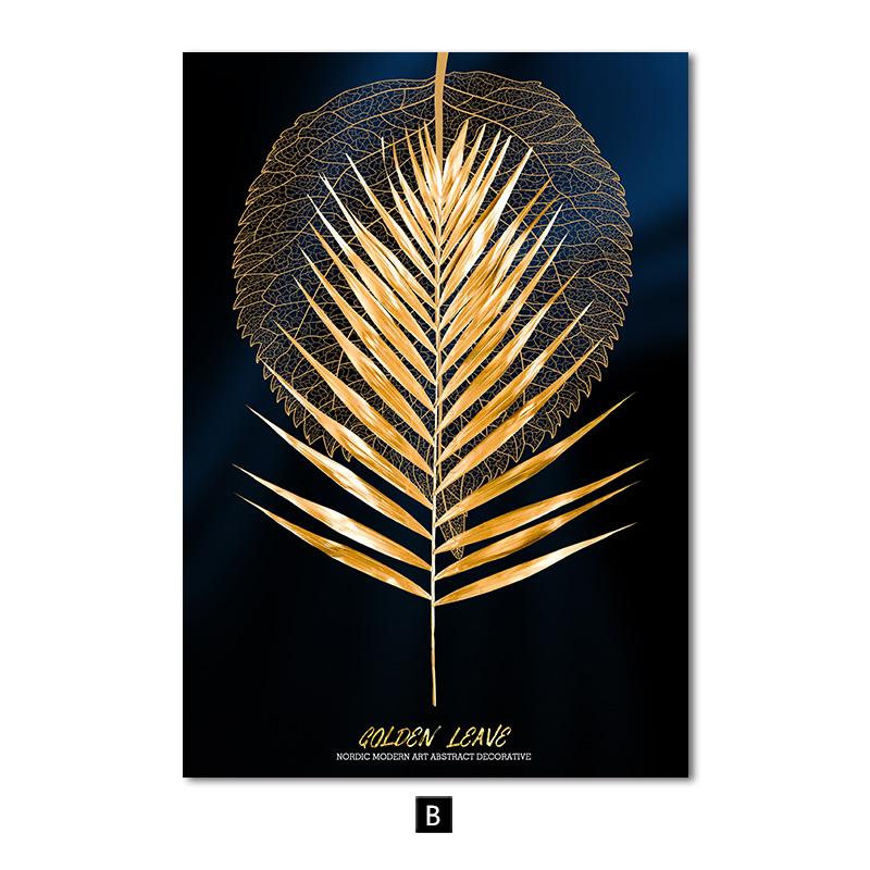 Folhas azuis douradas flor rosa nórdico cartaz moderno abstrato impressão da arte da lona pintura fotos de parede para sala estar decoração