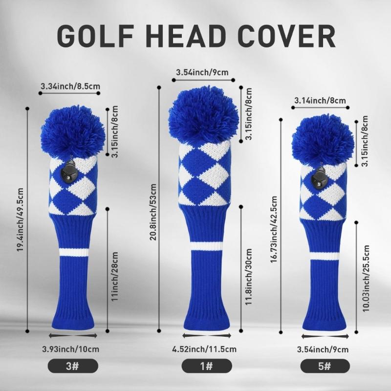 3Pcs Knitted Golfing Club Head Covers Knitted Golfing Driver Headcover Golfing Wood Head Covers Golfing Club Accessories