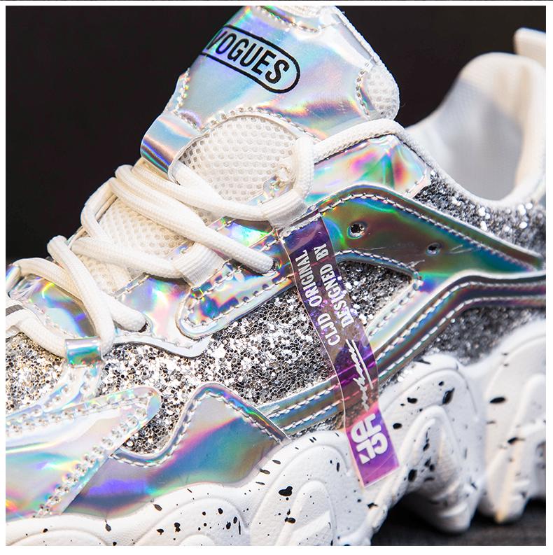 Sneakers Women Spring Fashion Sequined Cloth Bling Breathable Round Toe Leisure Chunky Women Shoes Tenis Feminino