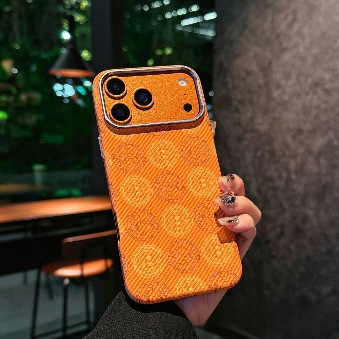 iPhone 17 Pro Max Kevlar Pattern Magnetic Bitcoin Case with Drop Protection iPhone 15 Pro