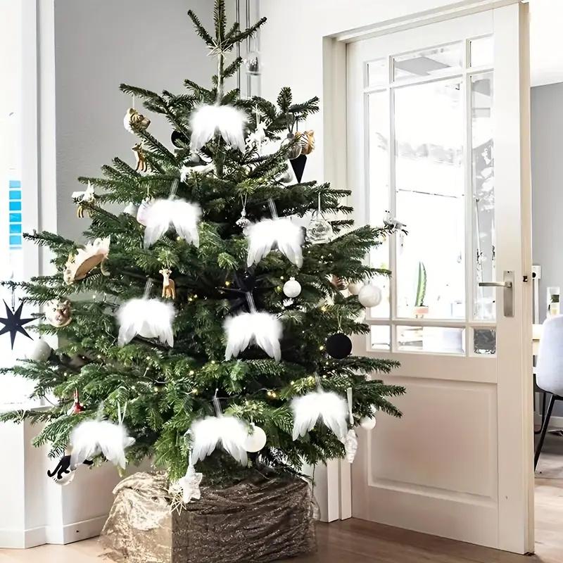 1/10pcs White Angel Wings Christmas Ornaments Angel Feather Wings Hanging Decor For Christmas Tree Xmas Crafts DIY Decorations