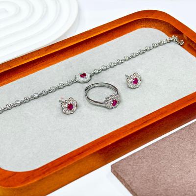 Gusen Jewelry Red Ruyi Heart Zircon Set: Elegant Pendant, Ring & Earrings