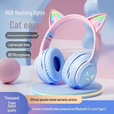 Bluetooth-Headset mit Katzenohren in Farbverlaufsfarbe – kabellos, am Kopf getragen, hohe Leistung, perfekt für Musik und Spiele