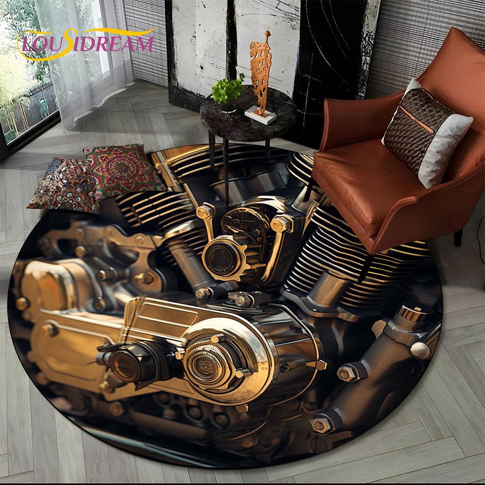 3D Retro Vintage Motorcycle Cartoon Round Area Carpet Rug for Living Room Bedroom Kid Playroom Decor,Pet Area Rug Non-slip Gift