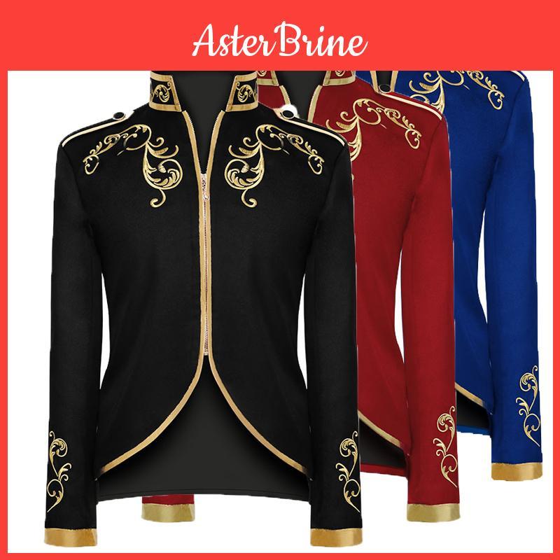 Nádherný pánský palácový princ blazer se zlatou výšivkou, perfektní pro halloweenský kostým