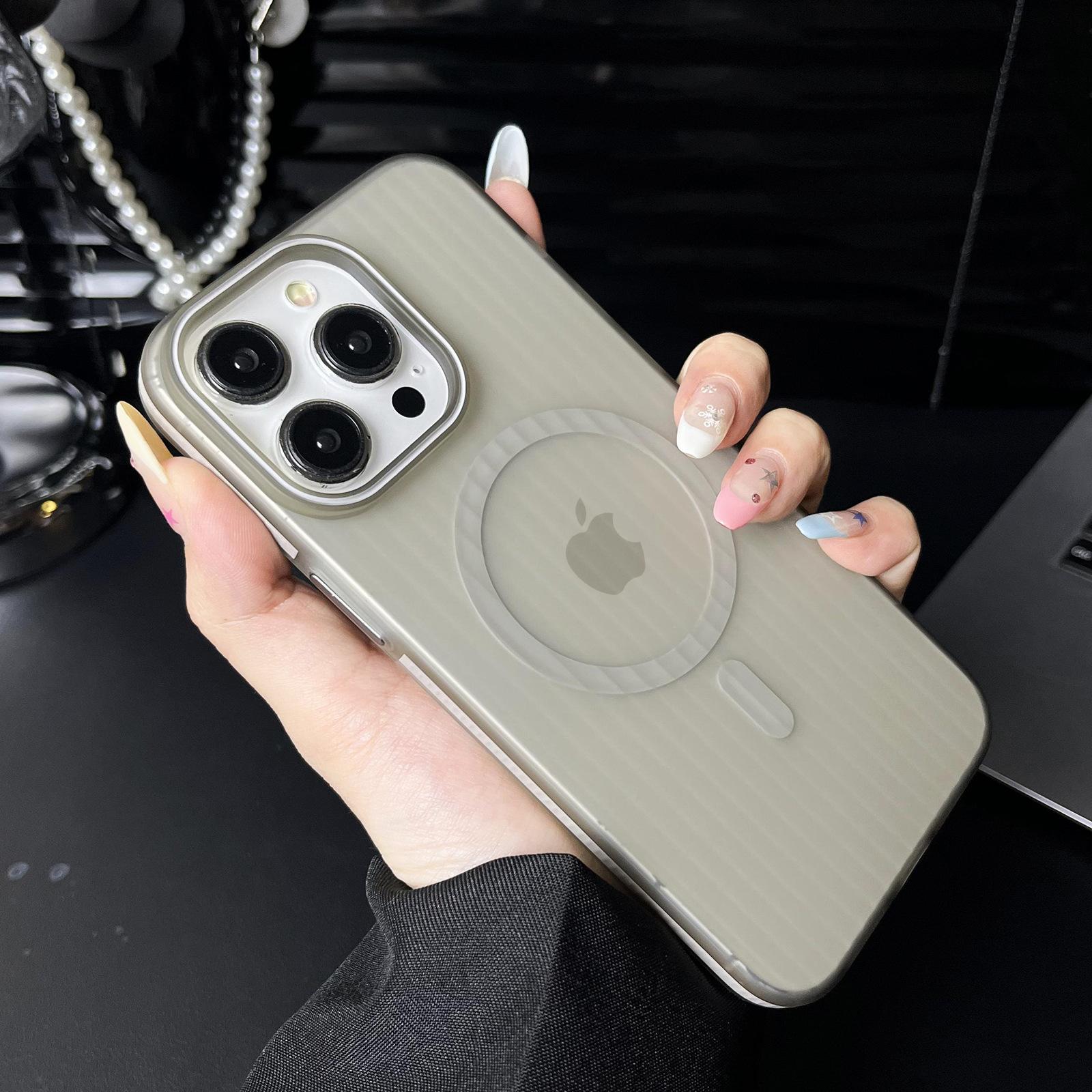 

Підходить для iPhone 16 Протиковзкий бічний чохол для телефону 15 Друге покоління Гофрований на дотик шкіри Матовий Магнітна адсорбція Apple 14 Жорсткий чохол 13 iPhone 15PLUS