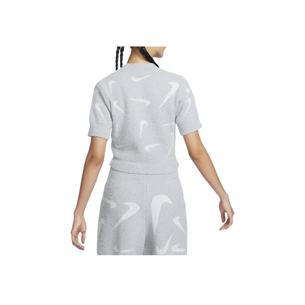 Nike Sportswear Phoenix Cozy All-Over Print Cropped Casual Short Sleeve T-Shirt Women Tops Light-Smoke-Grey FD4287-077