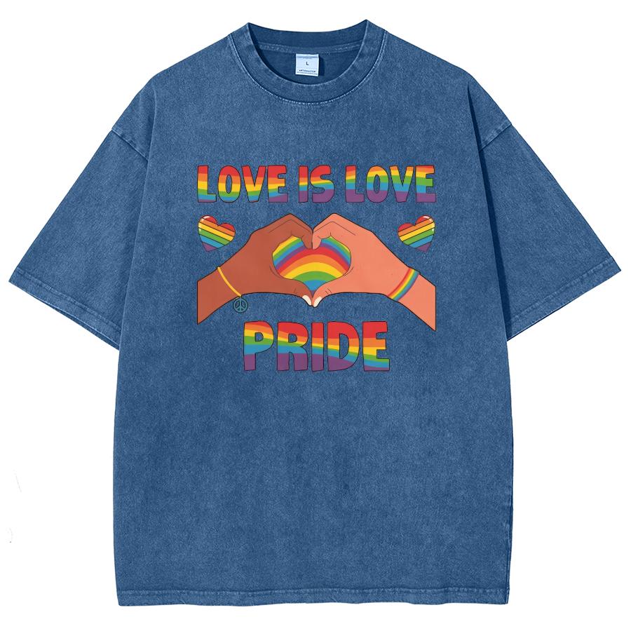 Loose Washed T-shirt Denim Loose Round Neck Colorful Letters Printed Large Size Unisex Short Sleeve Street American Retro