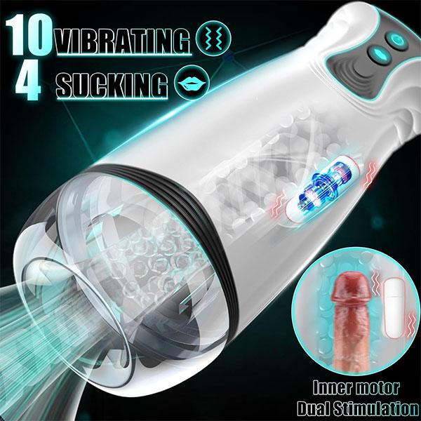 Automatický sací mužský masturbátor, 3v1 mužský tahač s 10 vibracemi a 4 sáními a jedním kliknutím Climax, pumpa na penis bez použití rukou s 3D texturou