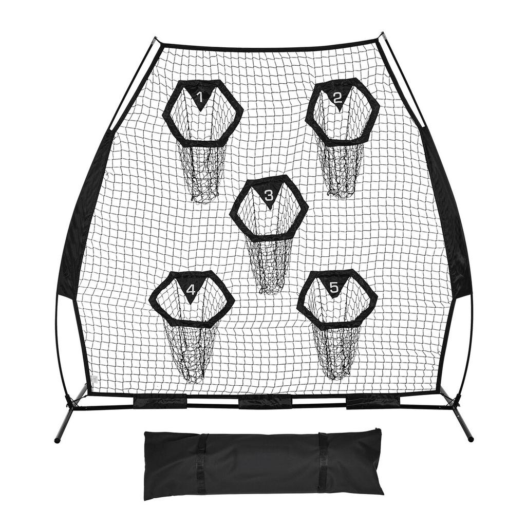 2133.6 x 2133.6mm Football Trainer Throwing Net, Training Throwing Target Practice Net with 5 Target Pockets, Knotless Net Includes Straps and