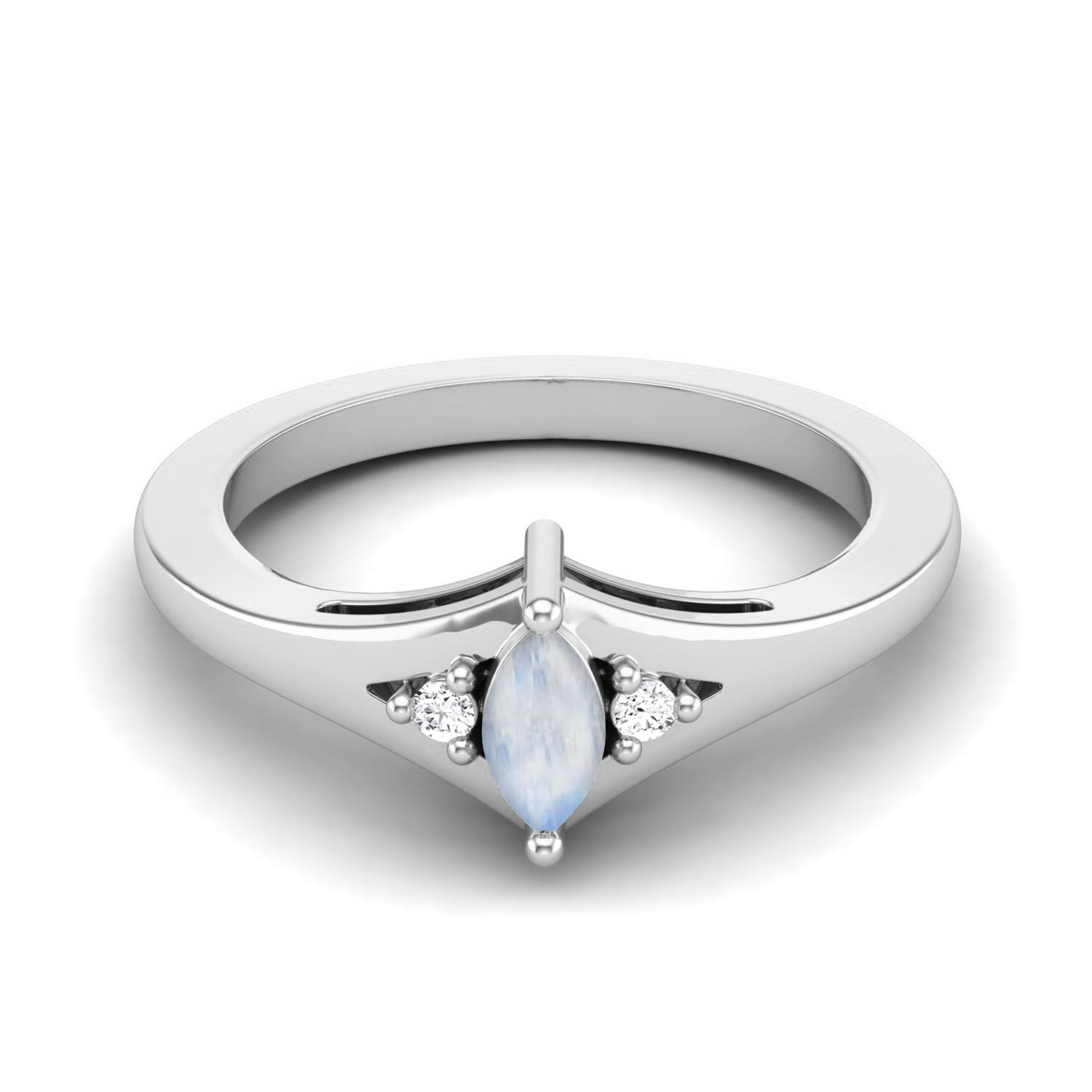 925 Sterling Silver 0.29 Cts Marquise Shape Moonstone Three Stone Wedding Women Ring 5 белый