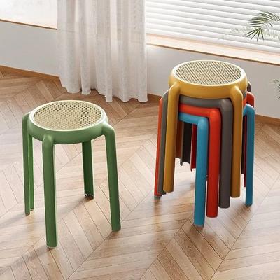 Nordic Imitation Rattan Stool Plastic Creative Living Room Round Stool Home Kitchen Dining Chairs  Furniture Customized